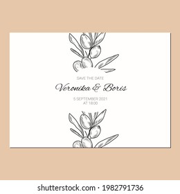 Hand drawn vector floral frame for invitation card, design of postcard