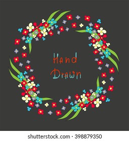 Hand drawn vector floral frame.Hippy style