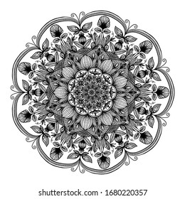 Hand drawn vector floral mandala. Perfect for coloring page, card, pattern, textile print, tattoo template.