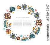 Hand drawn vector floral round frame template. Floral doodle illustration with space for text. Decor for invitations, greeting cards, posters, design elements.