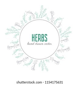 Hand drawn vector floral round frame Capsella flower, Shepherd's purse, Capsella bursa-pastoris, entire plant decorative label, greeting card, ink sketch isolated on white backdrop for design cosmetic