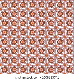 Hand drawn vector floral seamless pattern for surface design, wrapping paper, fabric, background. Sketch style white, brown and pink color flowers repeatable motif.
