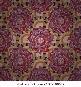 Hand drawn vector floral seamless pattern for surface design, wrapping paper, fabric, background. Sketch style red, beige and brown color flowers repeatable motif.