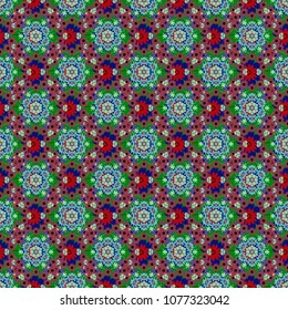 Hand drawn vector floral seamless pattern for surface design, wrapping paper, fabric, background. Sketch style blue, red and green color flowers repeatable motif.
