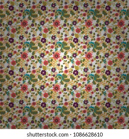 Hand drawn vector floral seamless pattern for surface design, wrapping paper, fabric, background. Sketch style gray, blue and brown color flowers repeatable motif.