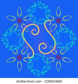 Hand drawn vector floral seamless pattern for surface design, wrapping paper, fabric, background. Sketch style blue, yellow and green color flowers repeatable motif.