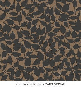 Dibujado a mano de Vector patrón floral sin fisuras con hojas en color artesanal negro y marrón. Fondo de planta de jardín.