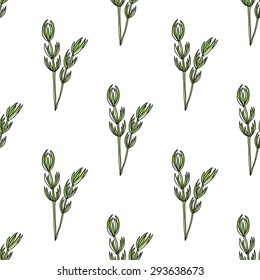 Hand drawn vector floral seamless pattern with rosemary on white background