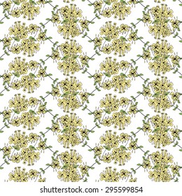Hand drawn vector floral seamless pattern yellow color on white background