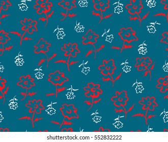 Hand drawn vector floral seamless pattern with abstract flowers