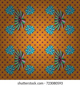 Hand drawn vector floral seamless pattern for surface design, wrapping paper, fabric, background. Sketch style pink, brown and yellow color flowers repeatable motif.