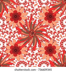 Hand drawn vector floral seamless pattern for surface design, wrapping paper, fabric, background. Sketch style orange, white and red color flowers repeatable motif.