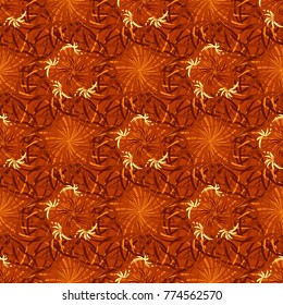 Hand drawn vector floral seamless pattern for surface design, wrapping paper, fabric, background. Sketch style brown, red and orange color flowers repeatable motif.