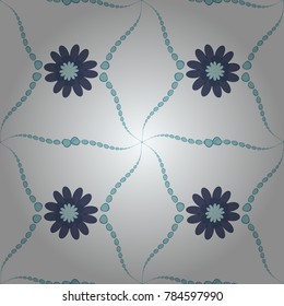 Hand drawn vector floral seamless pattern for surface design, wrapping paper, fabric, background. Sketch style gray, blue and black color flowers repeatable motif.