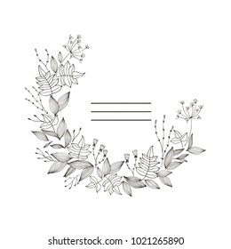 Hand drawn vector floral wreath. May be used for invitations, logo design, greeting cards or other decor. 