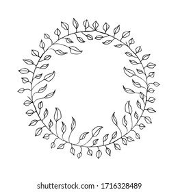 Hand drawn vector floral wreath with leaves