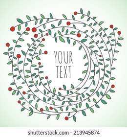 Hand drawn vector floral wreath card