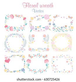 Hand drawn vector floral wreath illustration set. 
