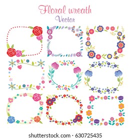 Hand drawn vector floral wreath illustration set. 