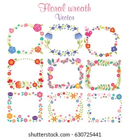 Hand drawn vector floral wreath illustration set. 