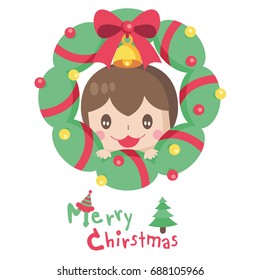 Hand drawn vector floral wreath, Merry Christmas Card, illustration