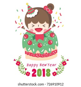 Hand drawn vector floral wreath, Happy New Year and Merry Christmas Card, illustration
