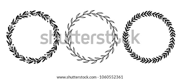 Hand drawn vector\
floral wreath with\
leaves.
