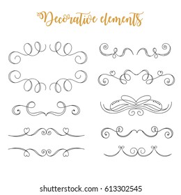 Hand Drawn Vector Flourishes. Decorative calligraphic elements. Wedding elements: swashes, swirls, frames, brackets, dividers