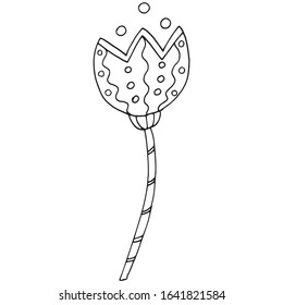 Hand drawn vector flower. Black outlines isolated on white.Scandinavian style. Element for design postcards, scrapbooking, coloring book page for children or adult.