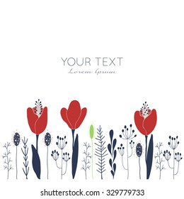 Hand drawn vector flower card template with space for your text. For greeting cards, invitations, wallpapers, backgrounds.