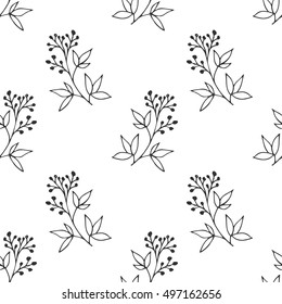 Hand drawn vector flower seamless pattern. Botanic texture, detailed flowers illustrations. Doodle style, spring floral background