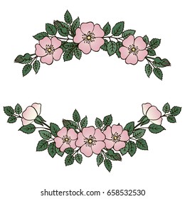 Hand drawn vector flower wreath set isolated on white background