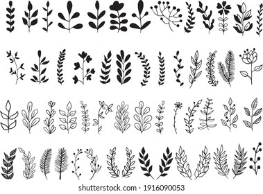 Hand drawn vector flowers, floral doodle, abstract elements, minimalism art, vector image