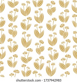 Flores vectoriales dibujadas a mano en amarillo mostaza. Impresión abstracta para textil, tela, embalaje, envoltura de regalo, diseño de arte mural