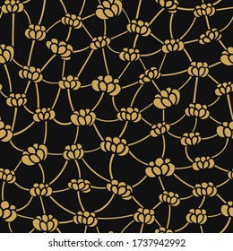 Flores vectoriales dibujadas a mano en amarillo mostaza sobre fondo negro. Impresión abstracta para textil, tela, embalaje, envoltura de regalo, diseño de arte mural