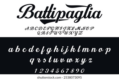 Alfabeto tipográfico de Vector dibujado a mano, letras de caligrafía Signature Font mayúsculas, minúsculas y número