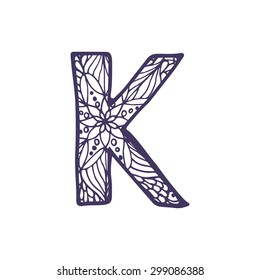 Hand drawn vector font. Letter K