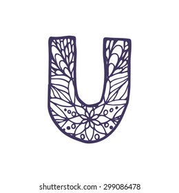 Hand drawn vector font. Letter U