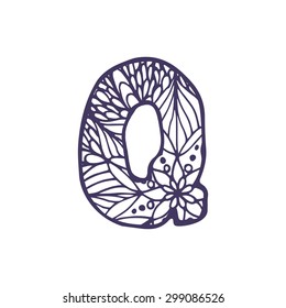 Hand drawn vector font. Letter Q