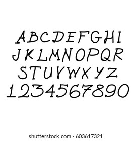 Hand drawn vector font and numbers