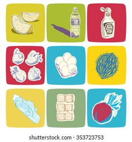 Hand drawn vector food icons, easy to recolor