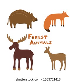 Hand drawn vector forest animals. Cartoon collection of forest inhabitants. Great for books, cards, stickers, t-shirts.