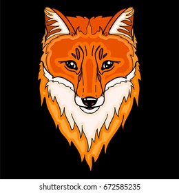 Hand drawn vector fox. Ethnic animal head illustration for tattoo, poster, postcard or t-shirt print isolated on black.