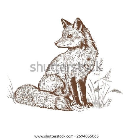 Hand drawn vector fox illustration in vintage style 