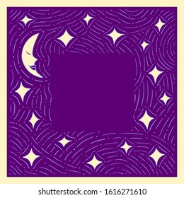 Hand drawn vector fram with moon and stars.
