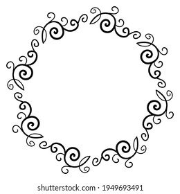 Hand drawn vector frame with black curls ans swirls isolated on white background