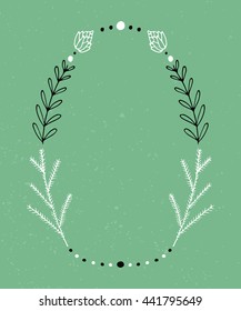 Hand drawn vector frame with branches and flowers on colorful background with grunge texture