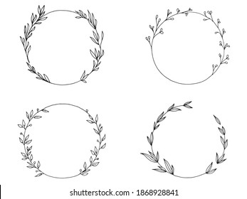 Hand drawn vector frame. Clipart. Floral wreath with leaves for wedding and celebration. Decorative elements for the design of cards, invitations