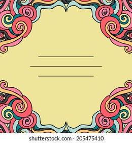 Hand drawn vector frame with colorful  curls