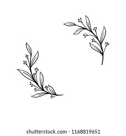 Hand drawn vector frame. Floral wreath with leaves for wedding and holiday. Decorative elements for design. Isolated on white background